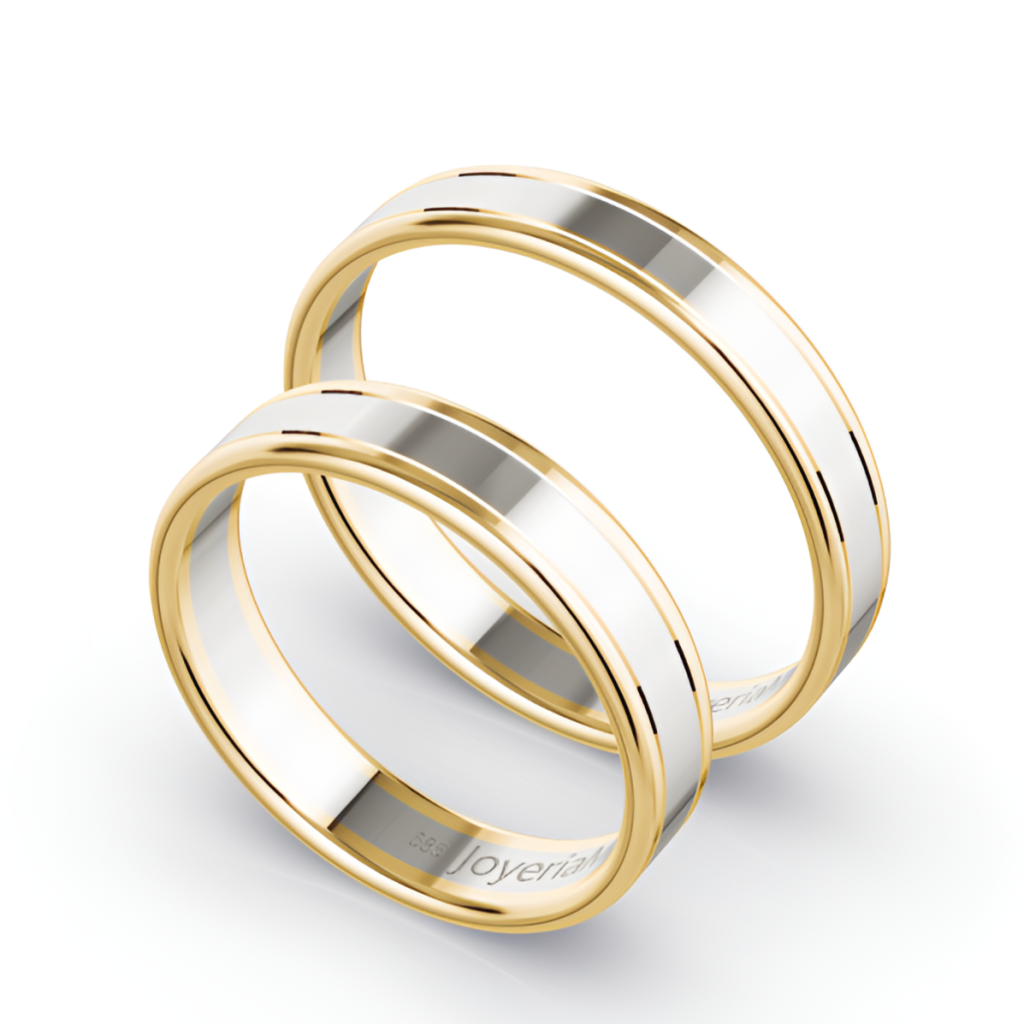 Argollas Matrimonio Oro 18 Kilates Bicolor Plano 4mm Modelo 7100 8