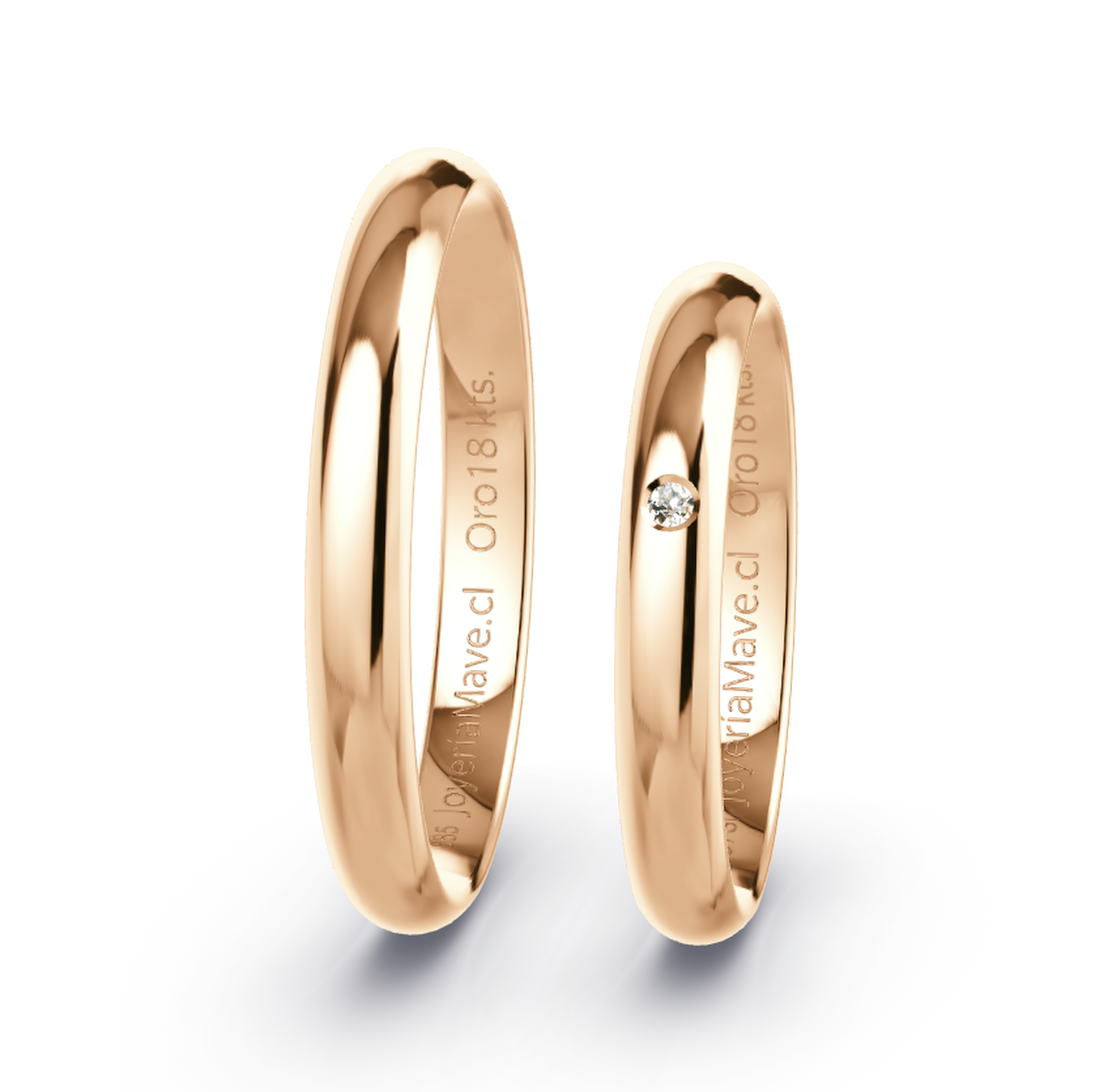 Argollas Matrimonio Modelo Inglés. Oro18 Kilates Liga Rosado, con Diamante. ATI 4751-12 - Imagen 2
