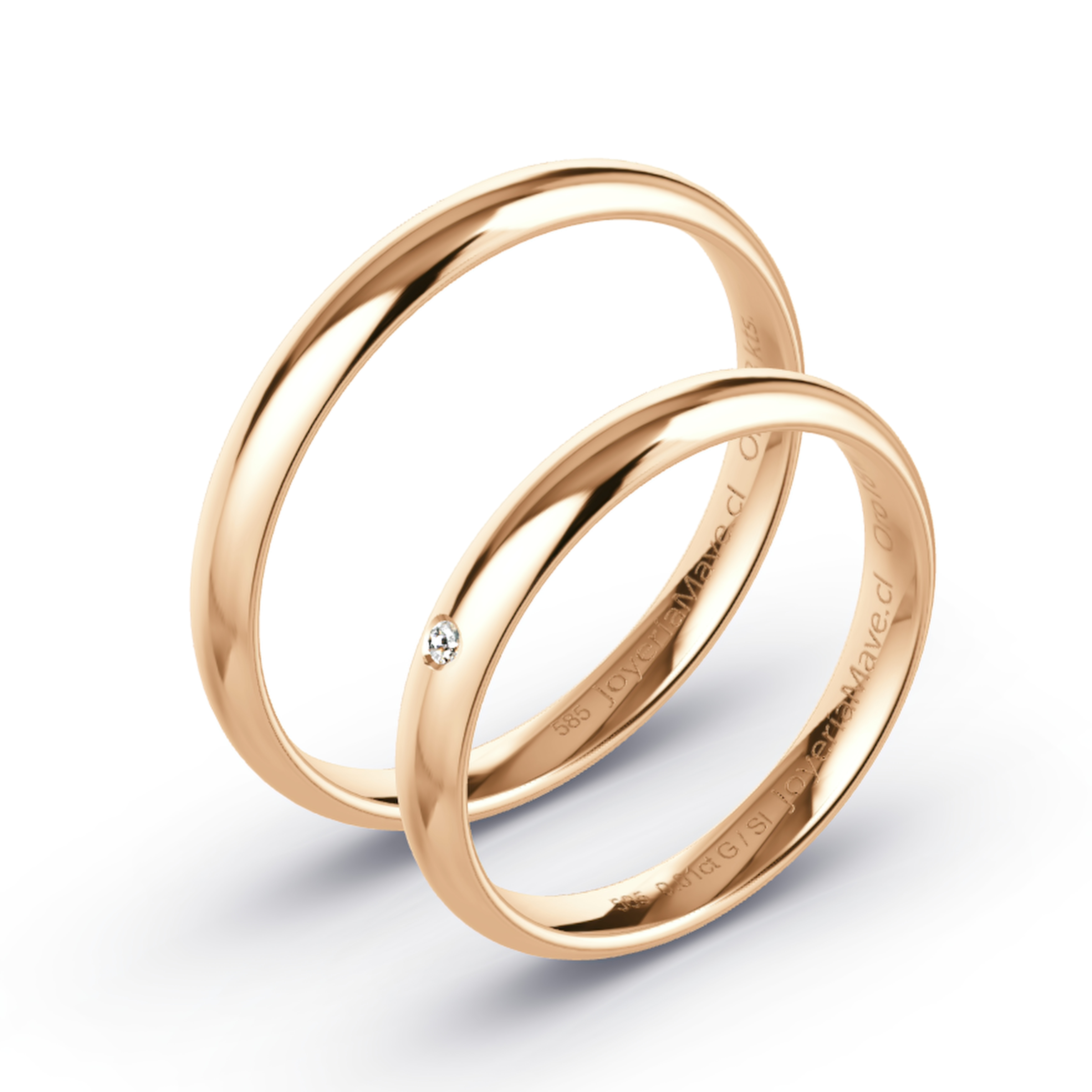 Argollas Matrimonio Modelo Inglés. Oro18 Kilates Liga Rosado, con Diamante. ATI 4751-12 - Imagen 3