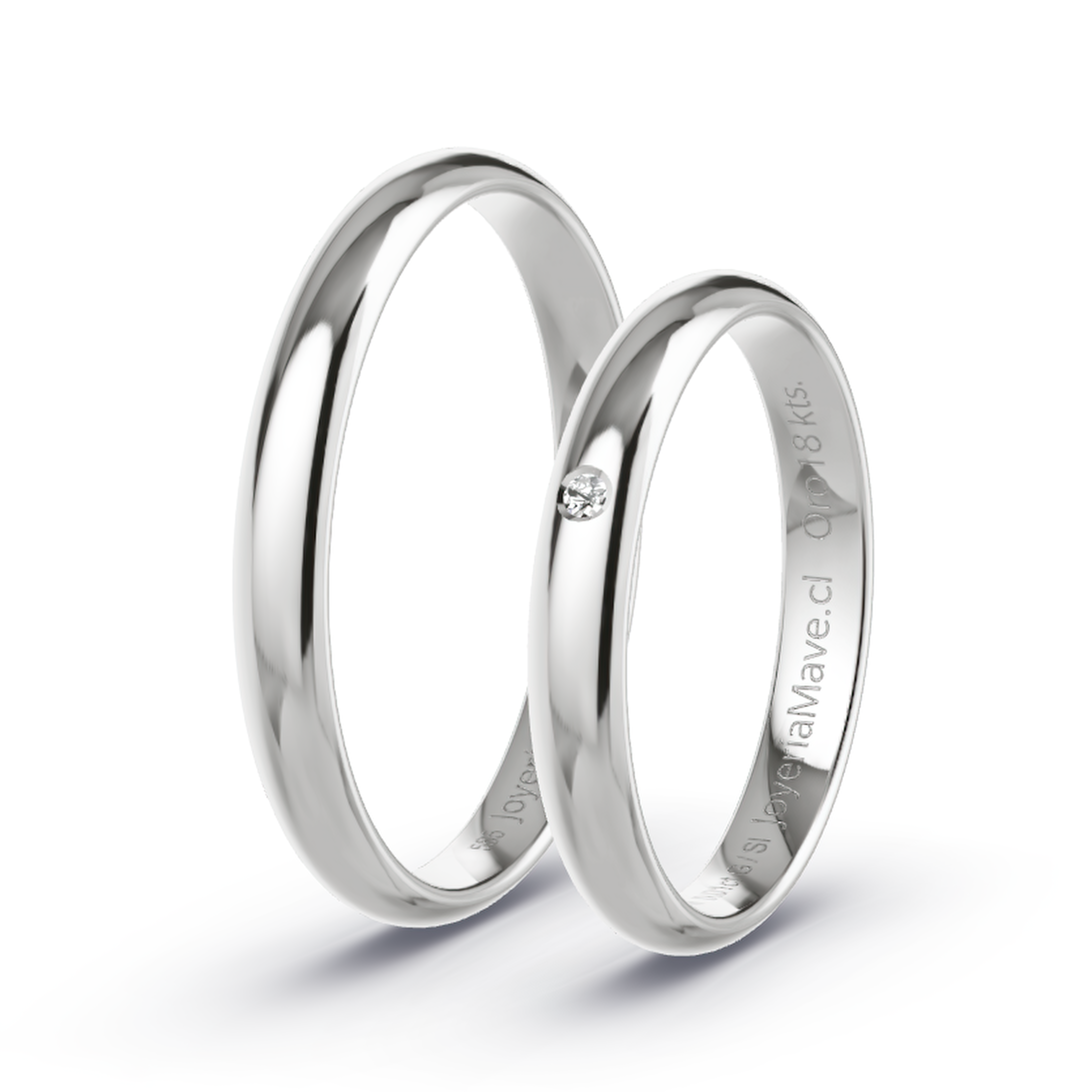 Argollas Matrimonio Modelo Inglés. Oro Blanco de18 Kilates Liga, con Diamante. ATI 4752-12