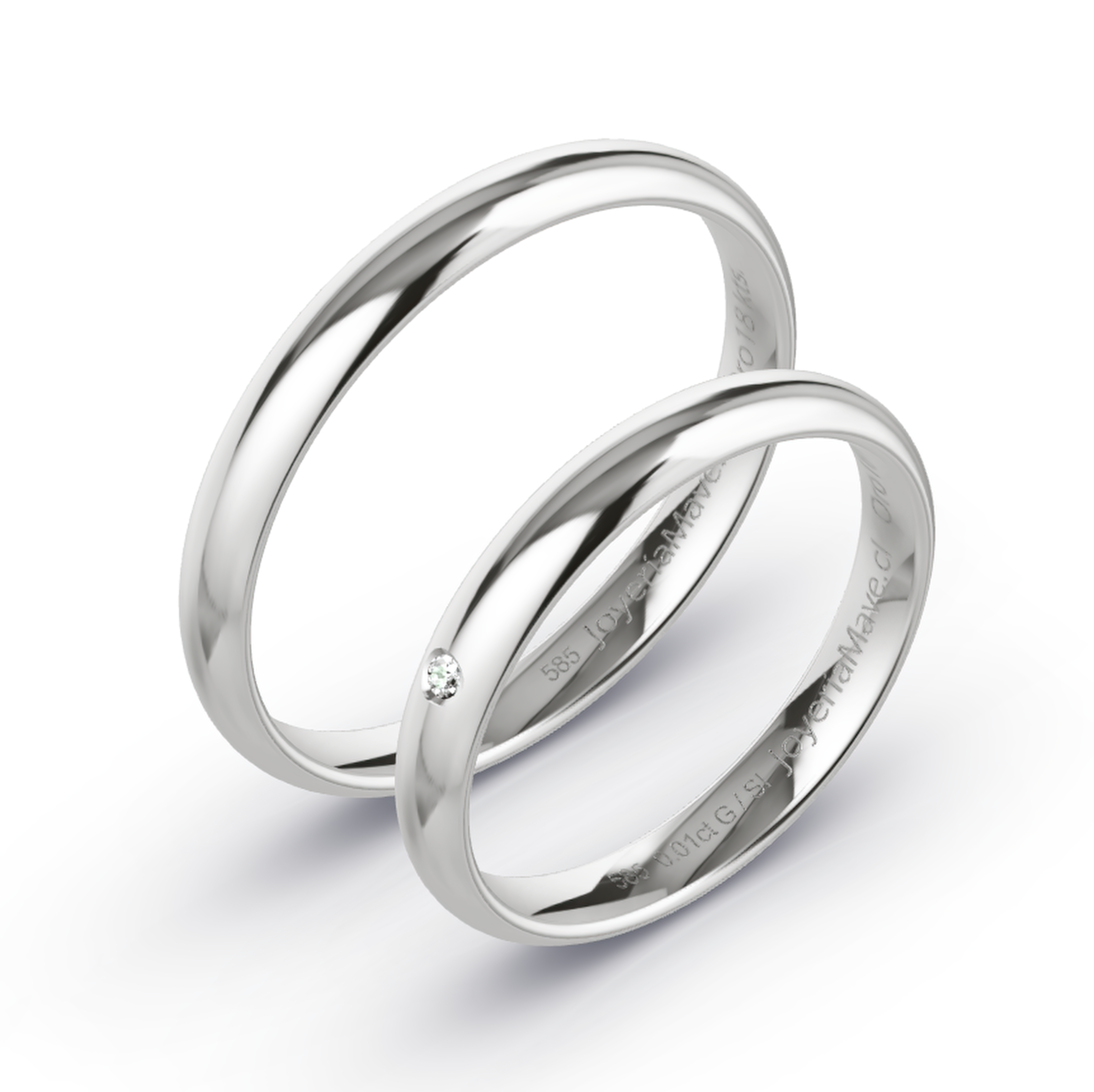 Argollas Matrimonio Modelo Inglés. Oro Blanco de18 Kilates Liga, con Diamante. ATI 4752-12 - Imagen 3