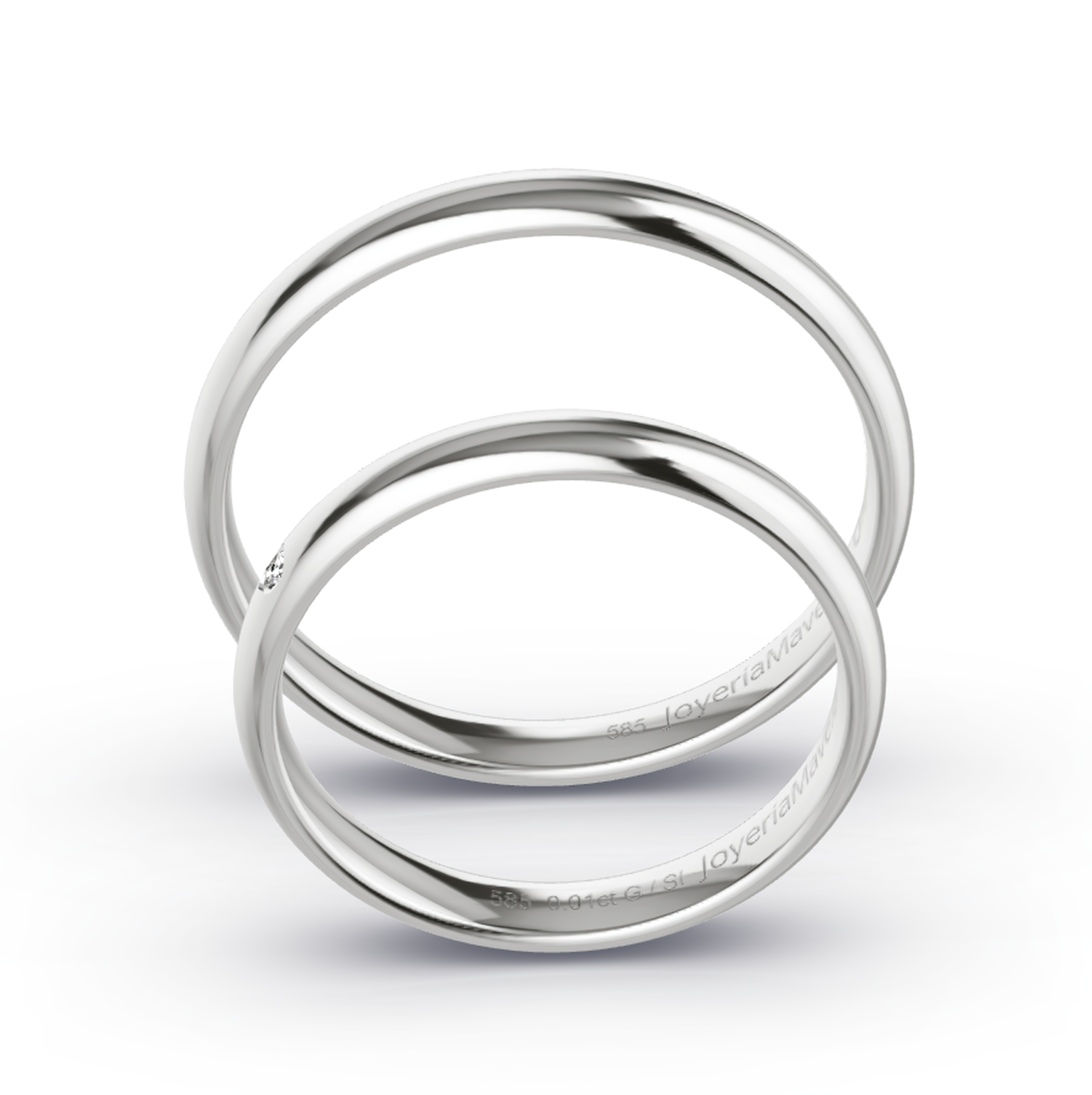 Argollas Matrimonio Modelo Inglés. Oro Blanco de18 Kilates Liga, con Diamante. ATI 4752-12 - Imagen 4