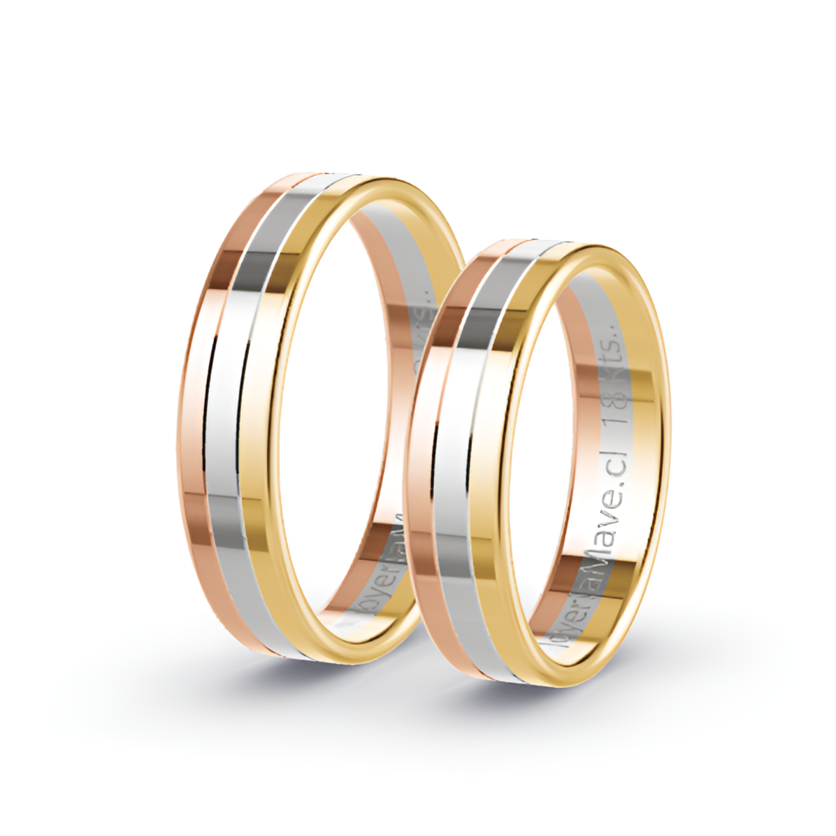 Argollas Matrimonio, Oro 18 kilates, Tricolor. Plano. Modelo 7120-10