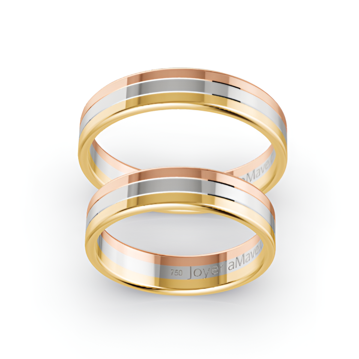 Argollas Matrimonio, Oro 18 kilates, Tricolor. Plano. Modelo 7120-10 - Imagen 4