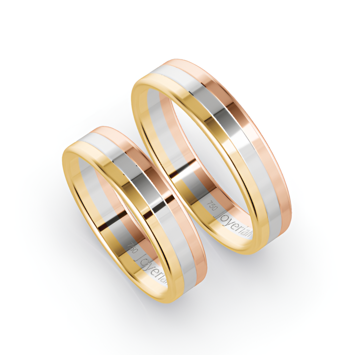 Argollas Matrimonio, Oro 18 kilates, Tricolor. Plano. Modelo 7120-10 - Imagen 3