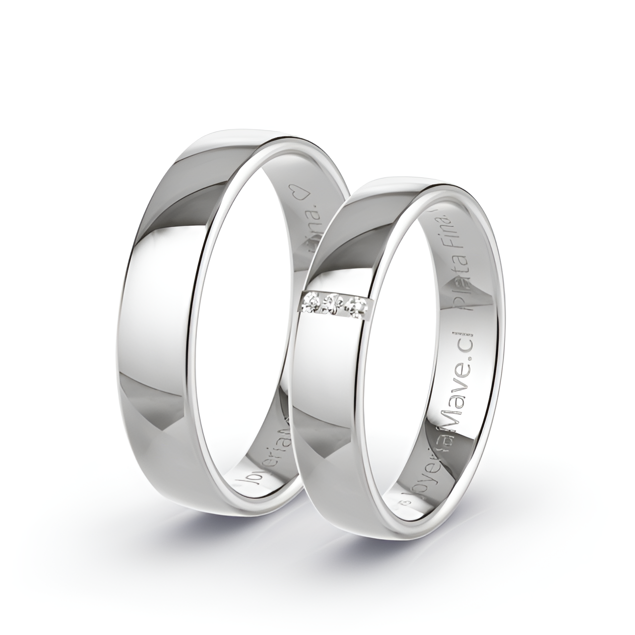 Argollas Matrimonio. Plata Fina. Media Caña leve. 5mm. 3 Circones. 13 grs. Modelo 9150